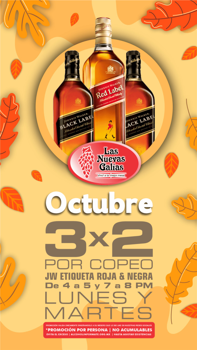 3x2 copeo Johnnie Walker Don Julio Lunes y Martes